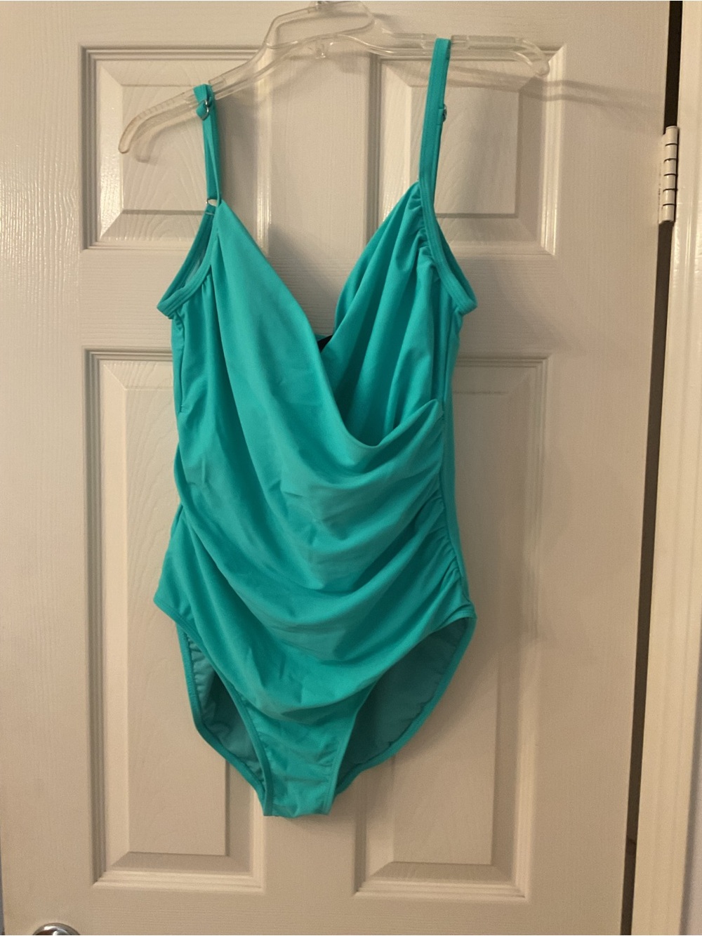 “NWOT” Caribbean Joe Teal Draped One-Piece Swim Bodysuit